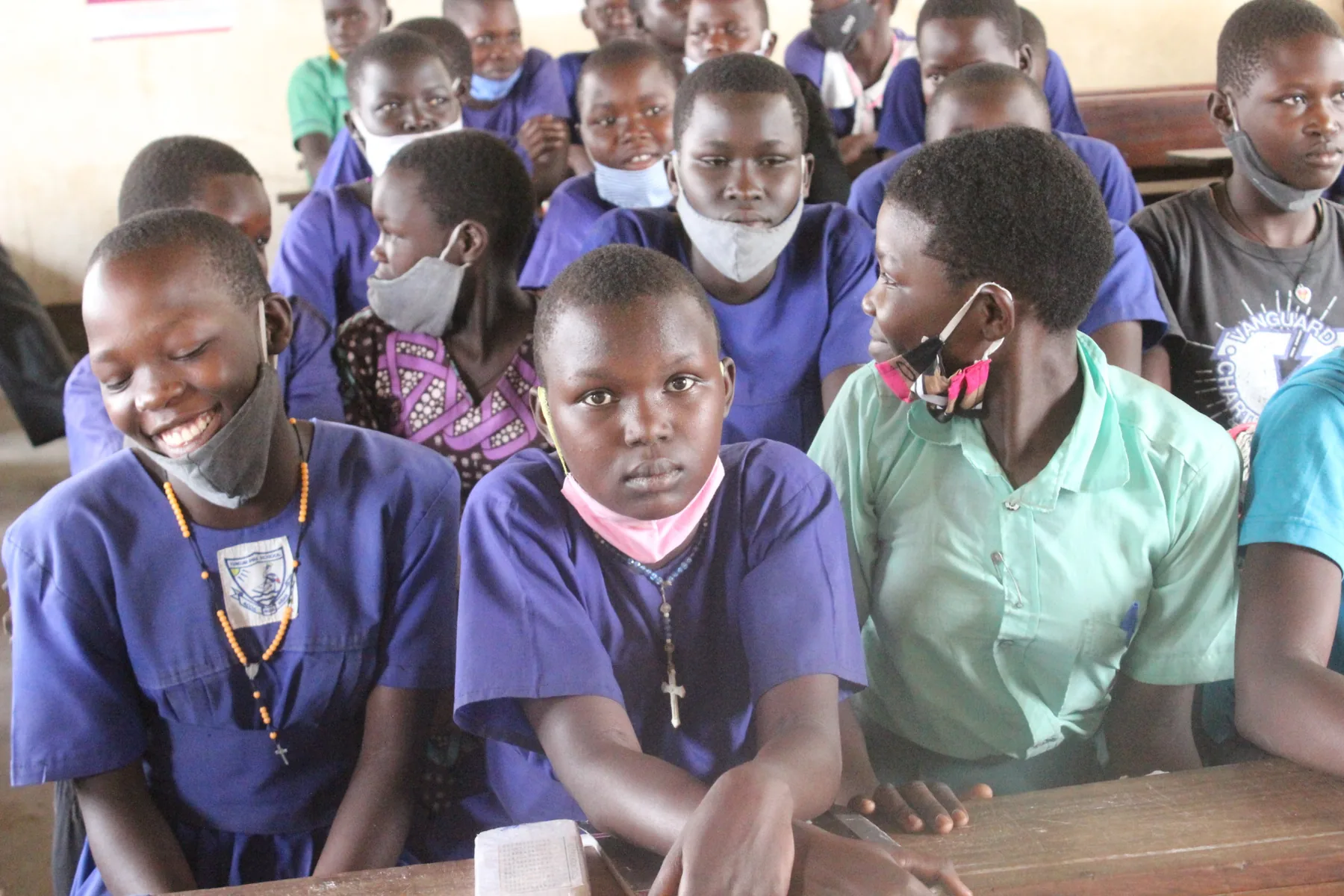 Schoolgirls gathered during an education and confidence-building session